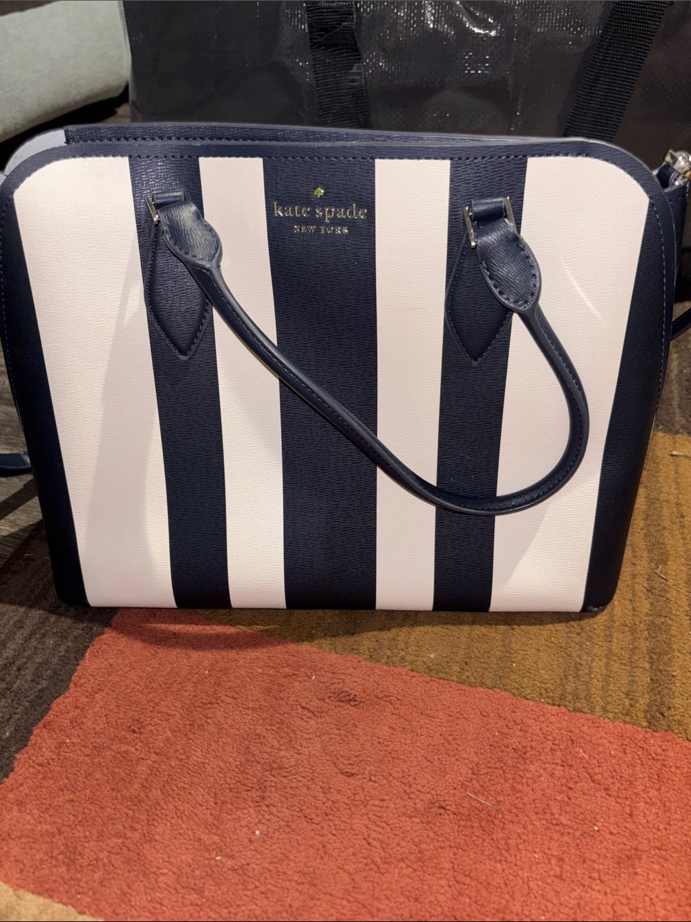 kate spade navy and white striped satchel